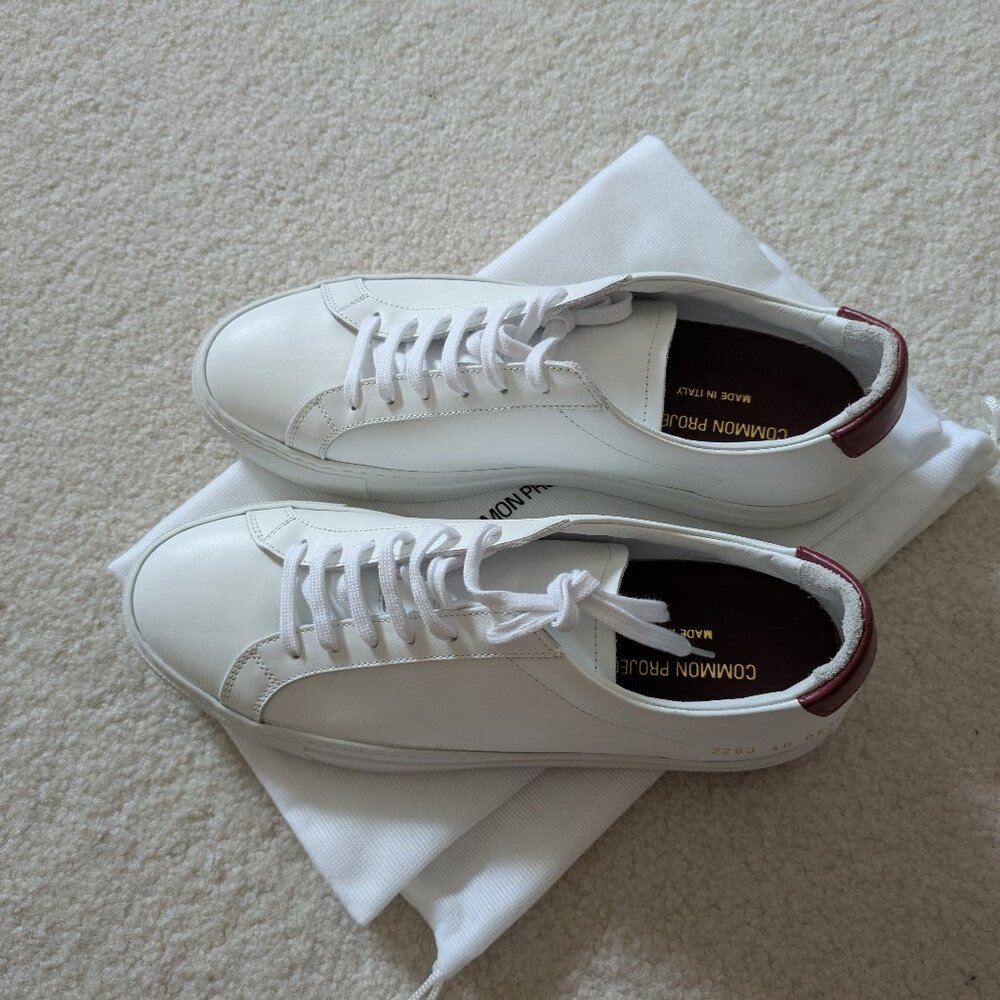Common Projects Retro Low Leather Sneakers in White/Red, EU40